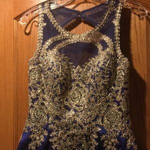 Stunning navy and gold embroidered gown